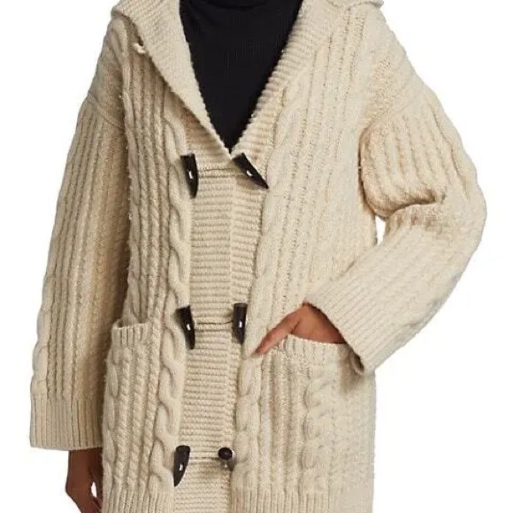 Nili Lotan wool Hansel hooded Cable Knit Cardigan with Toggle Buttons - Picture 9 of 9